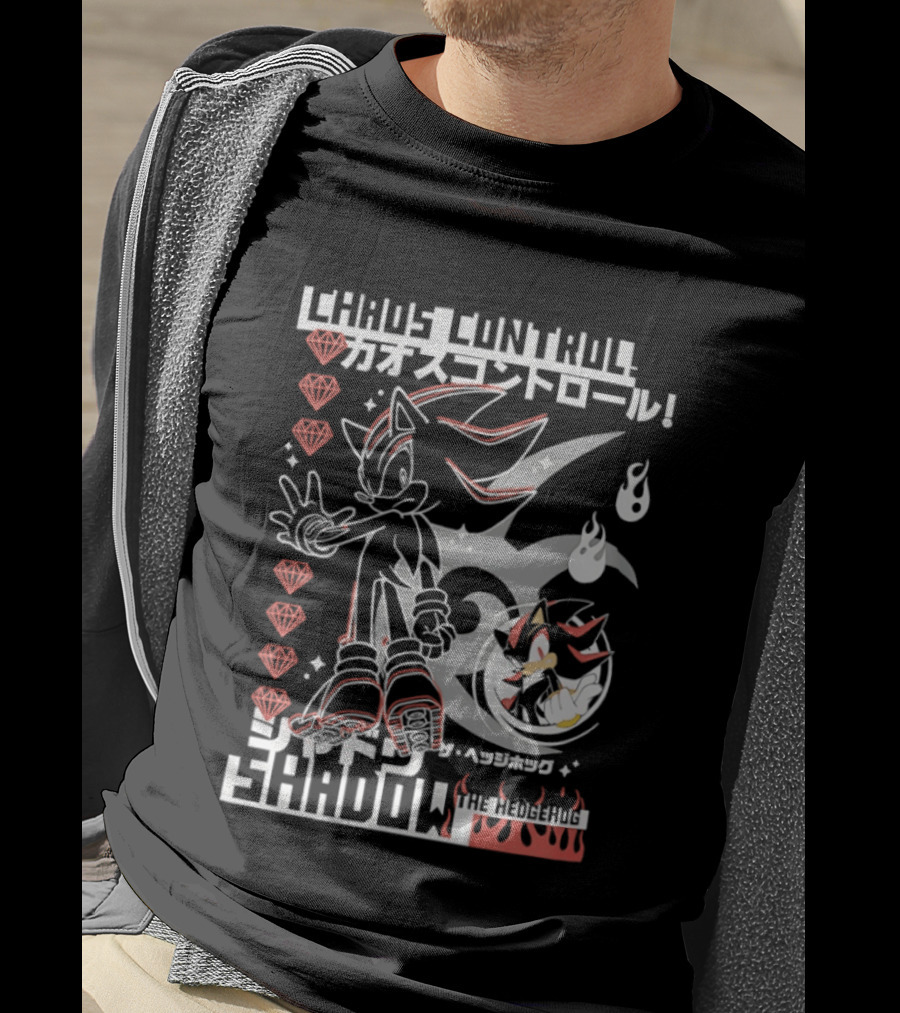 Chaos Control Shadow Soni The Hedgehog Japanese Text Emeralds T-Shirt