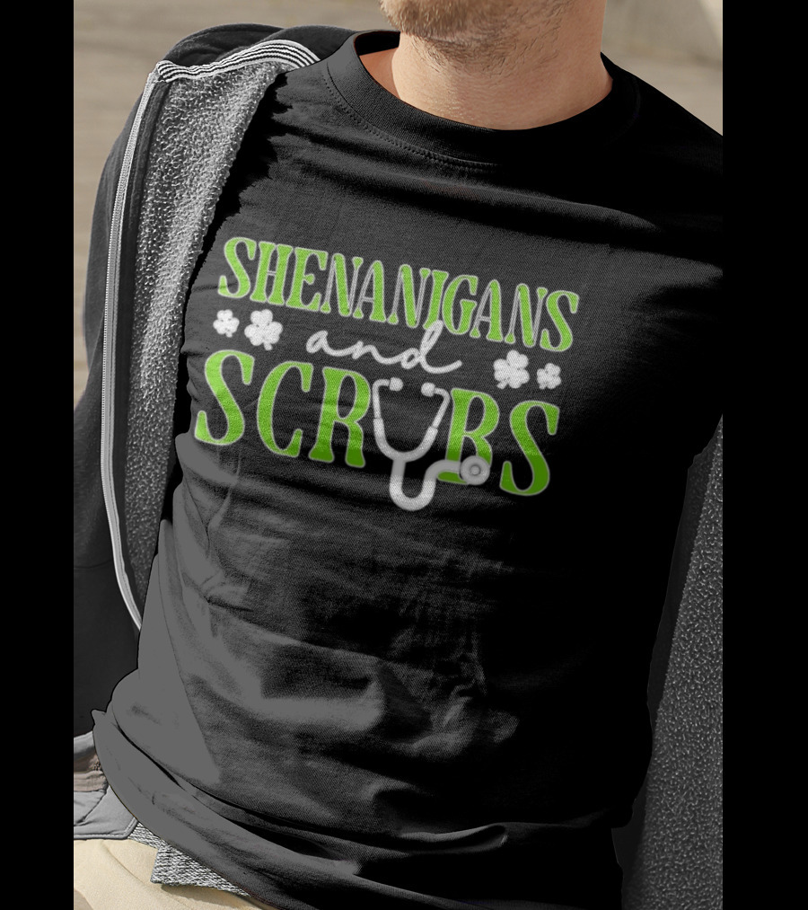 Shenanigans And Scrubs Stethoscope St Patrick's Nurse T-Shirt