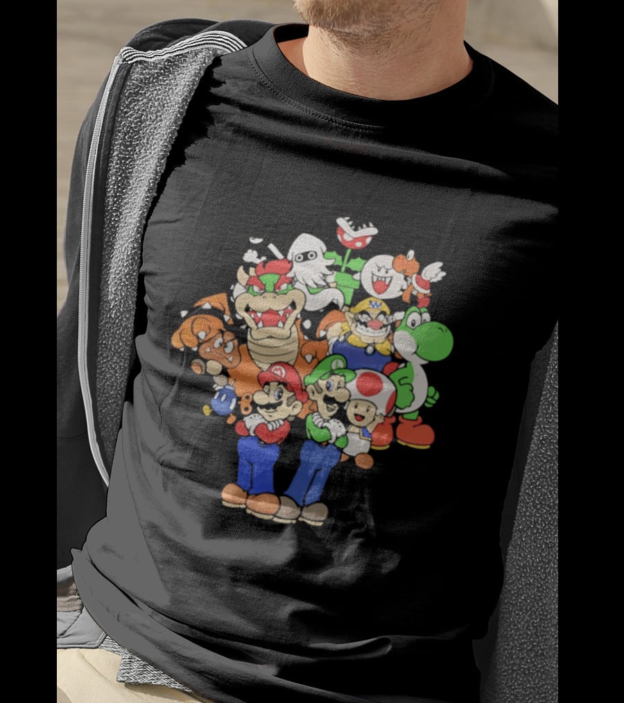 Super Mario Brothers Characters Bowser Yoshi Luigi Toad Wario Bowser Jr. Retro Gaming T-Shirt
