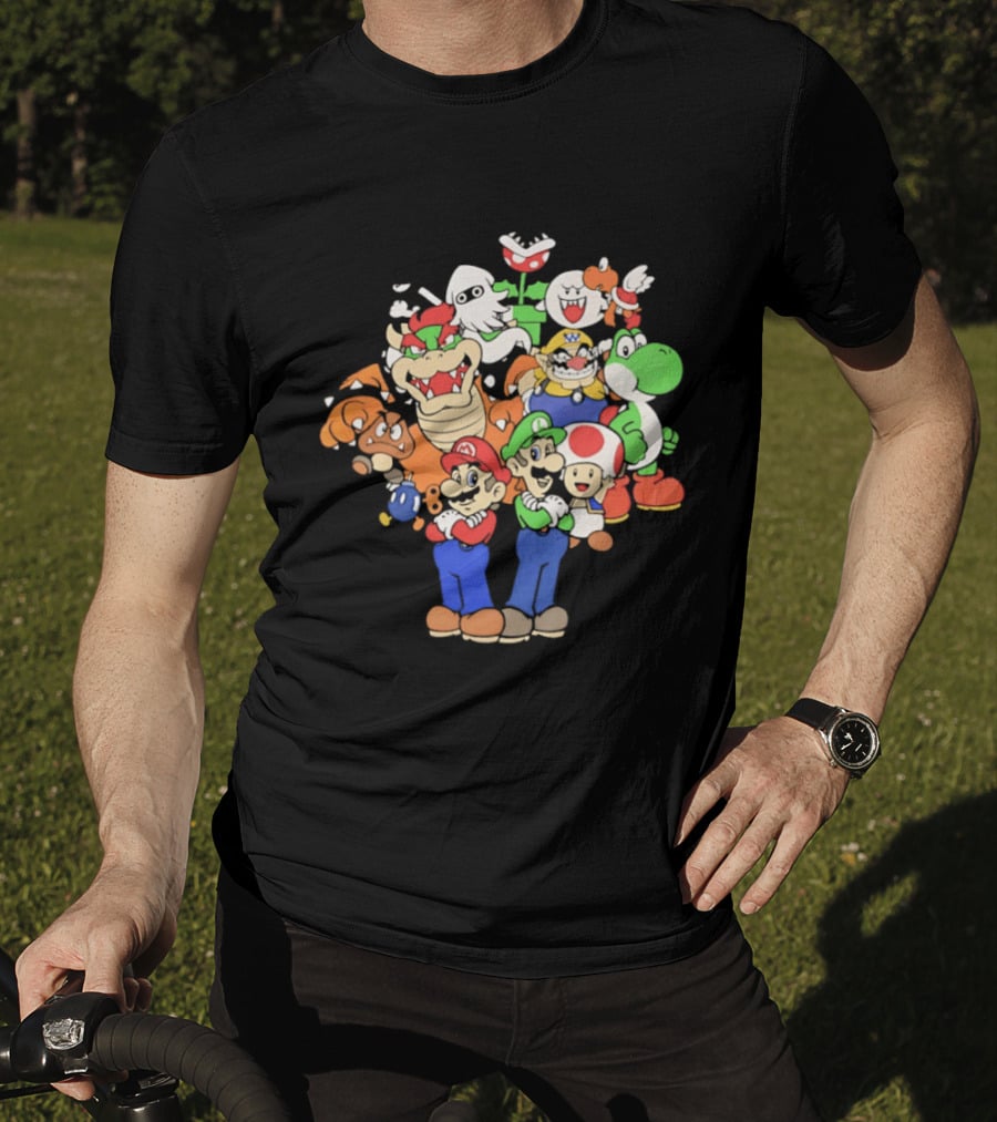Super Mario Brothers Characters Bowser Yoshi Luigi Toad Wario Bowser Jr. Retro Gaming T-Shirt