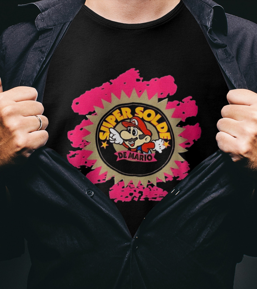 Super Solde De Mario Retro Emblem Burst T-Shirt