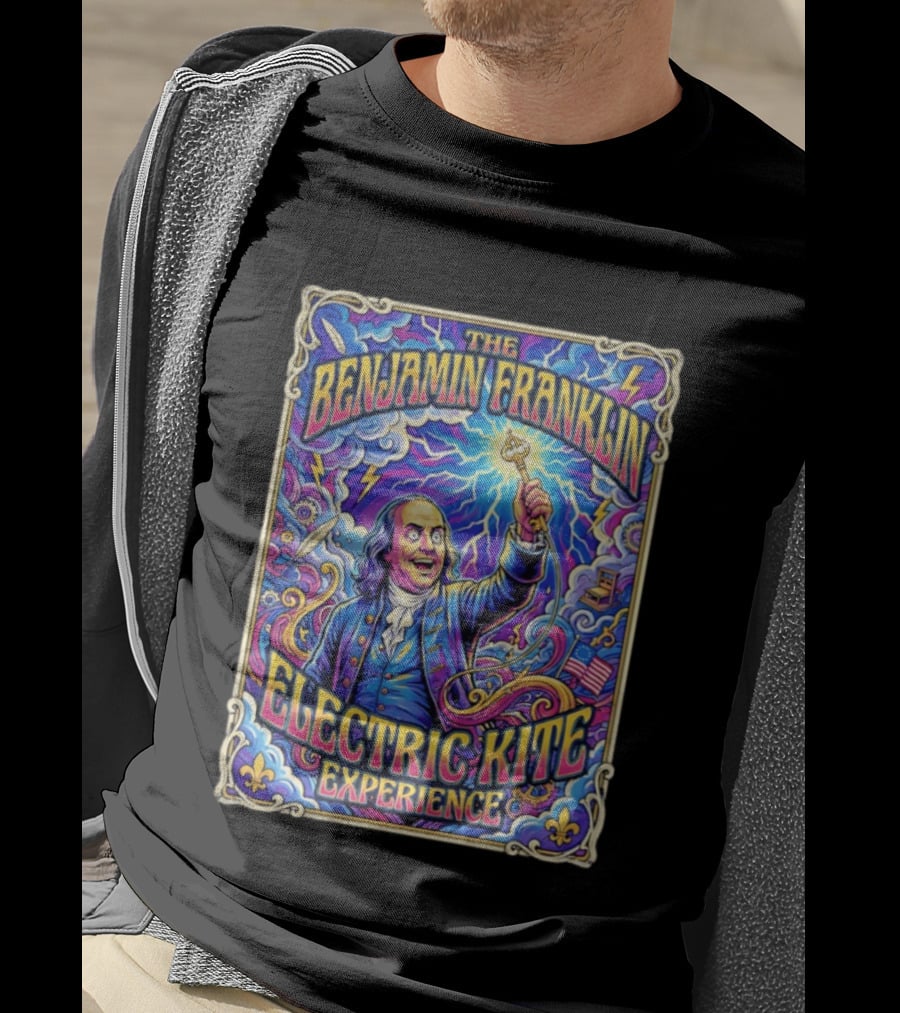 The Benjamin Franklin Electric Kite Experience Vibrant Lightning Adventure T-Shirt