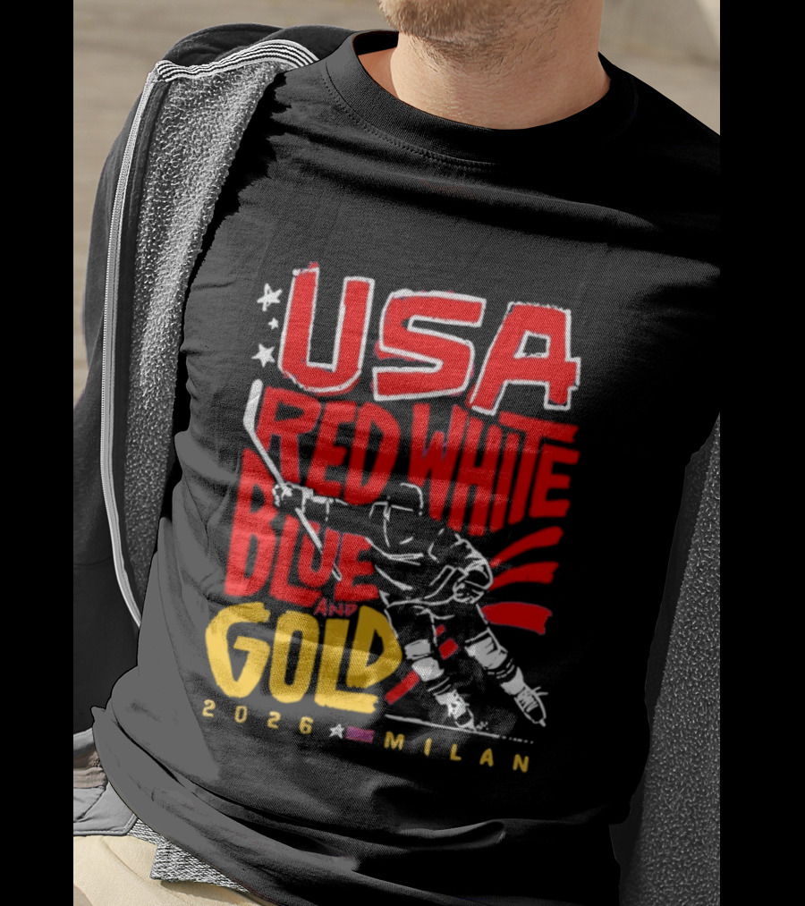 USA Hockey Red White Blue Gold 2026 Milan Sports Event T-Shirt