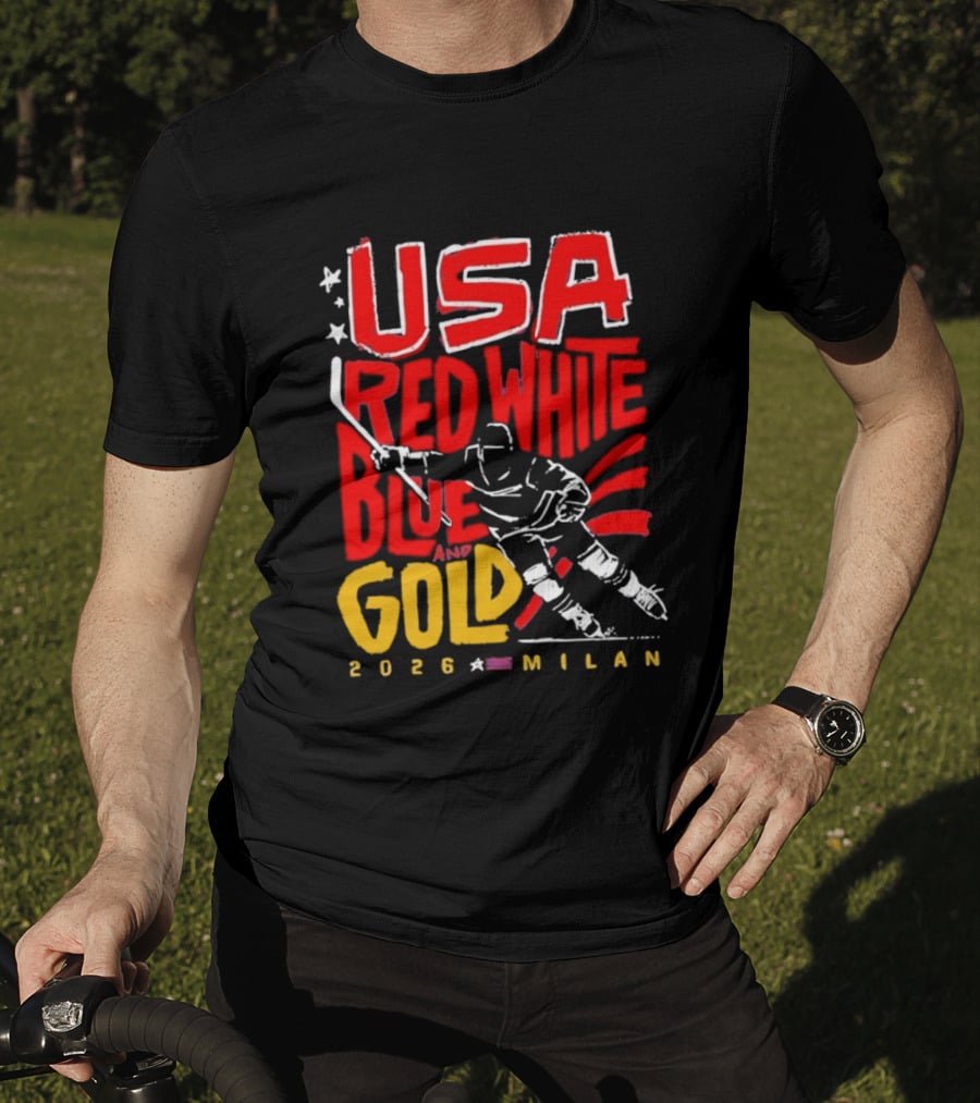 USA Hockey Red White Blue Gold 2026 Milan Sports Event T-Shirt