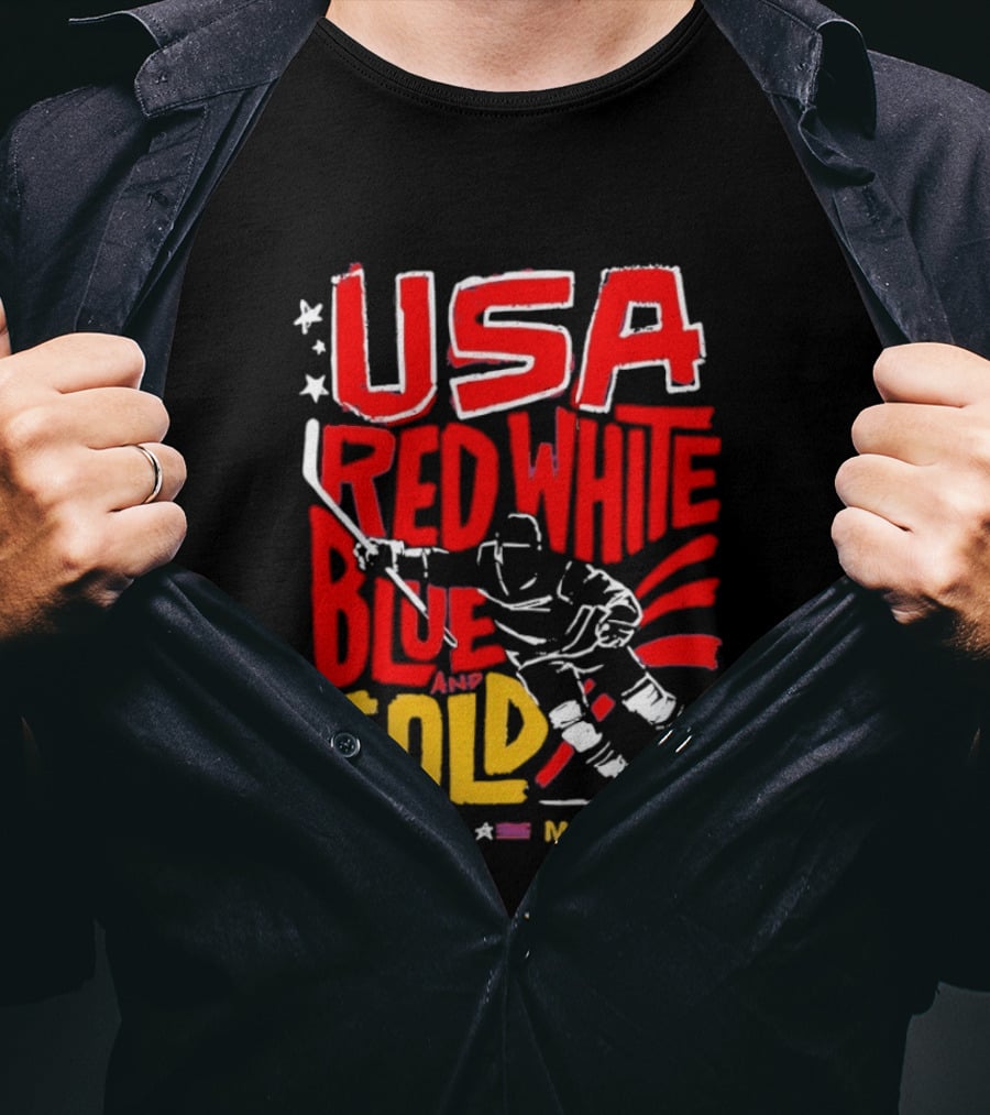 USA Hockey Red White Blue Gold 2026 Milan Sports Event T-Shirt