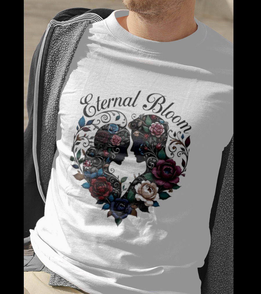 Eternal Bloom Floral Heart Silhouette Valentine Roses T-Shirt