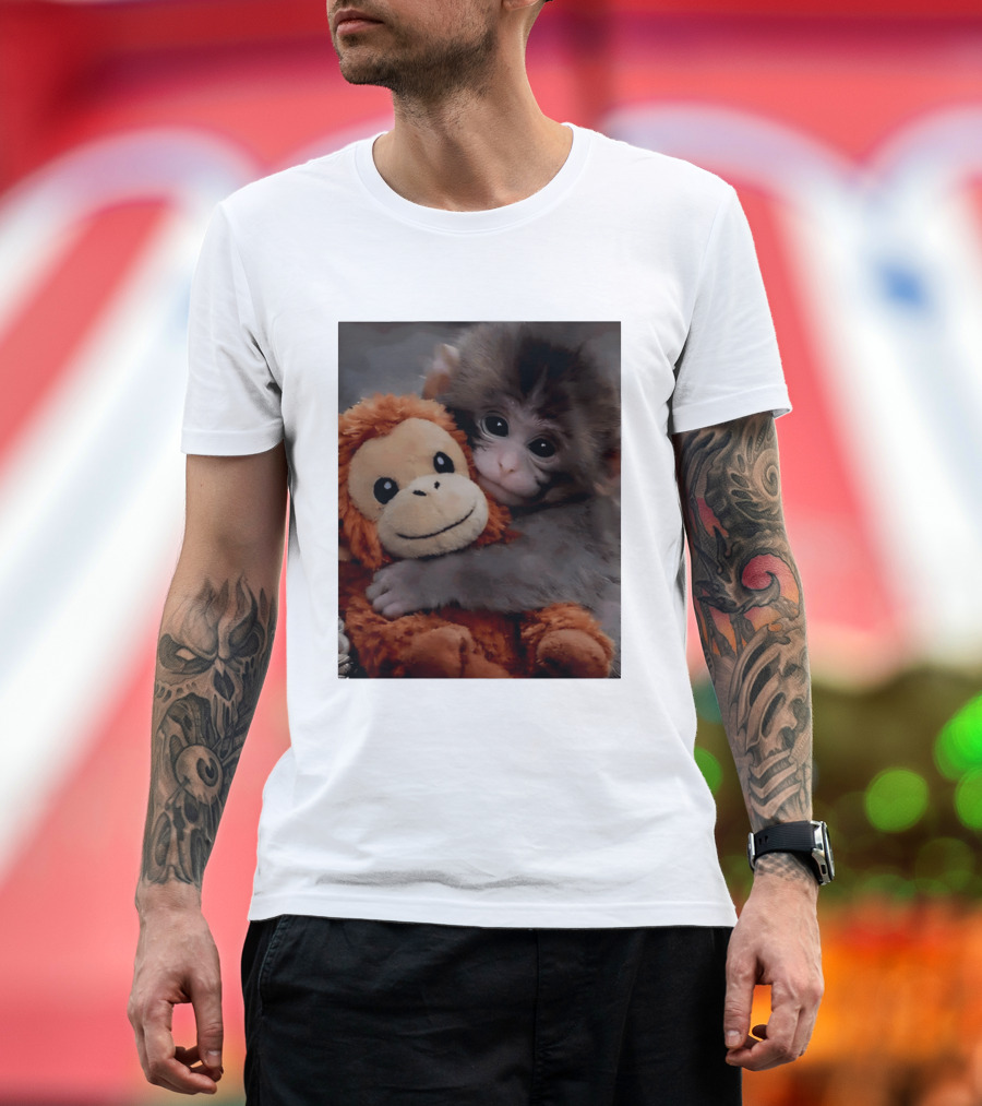 I Love Punch Monkey Hugging Stuffed Monkey T-Shirt