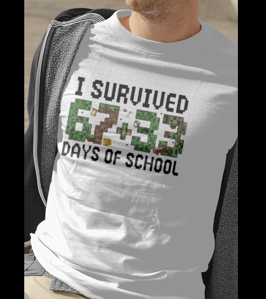 I Survived 67 Plus 33 Days Of School Minecraft Style Blocks T-Shirt