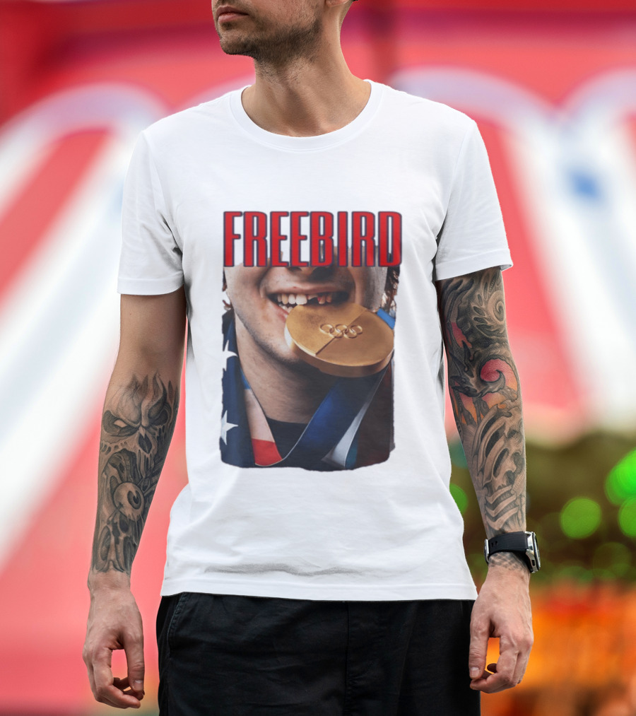 Jack Hughes Freebird Golden Smile Olympic Medal Bite T-Shirt