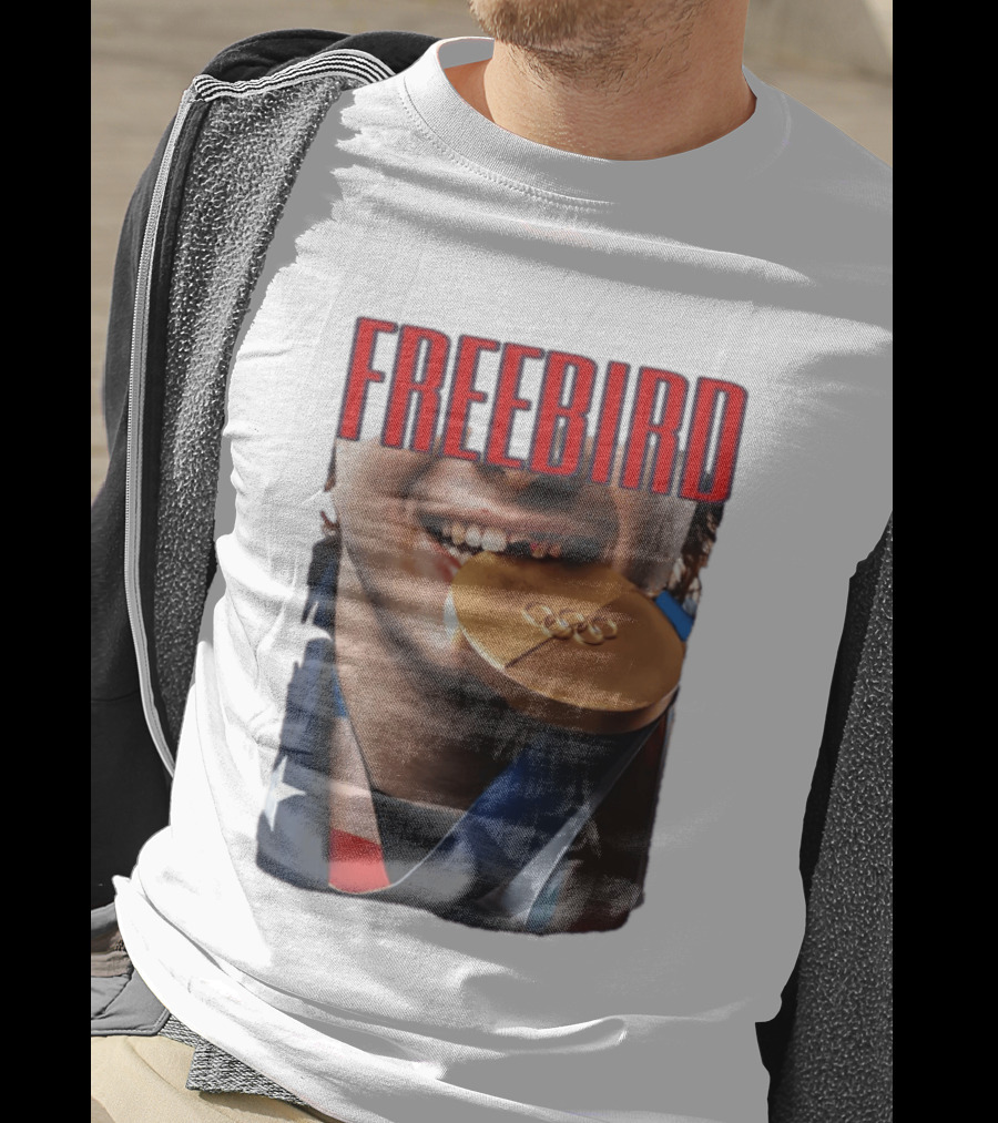Jack Hughes Freebird Golden Smile Olympic Medal Bite T-Shirt