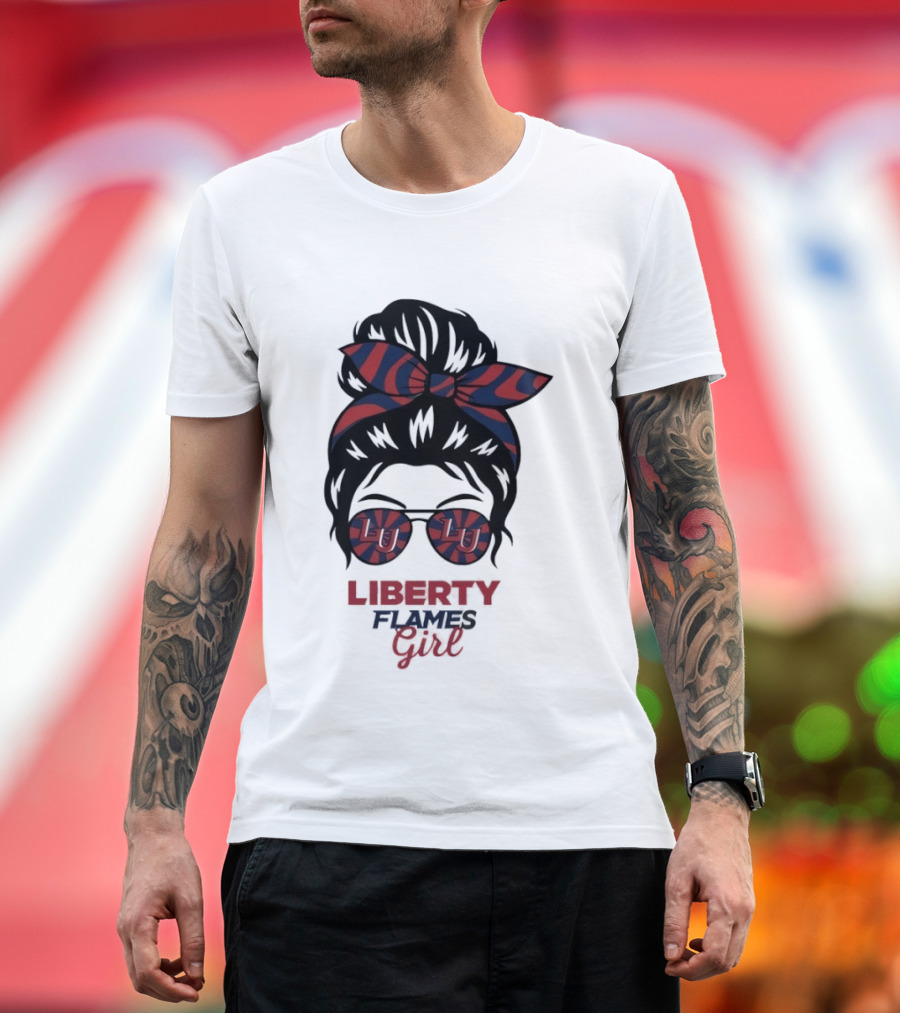 Liberty Flames LU Messy Bun Glasses Bow T-Shirt