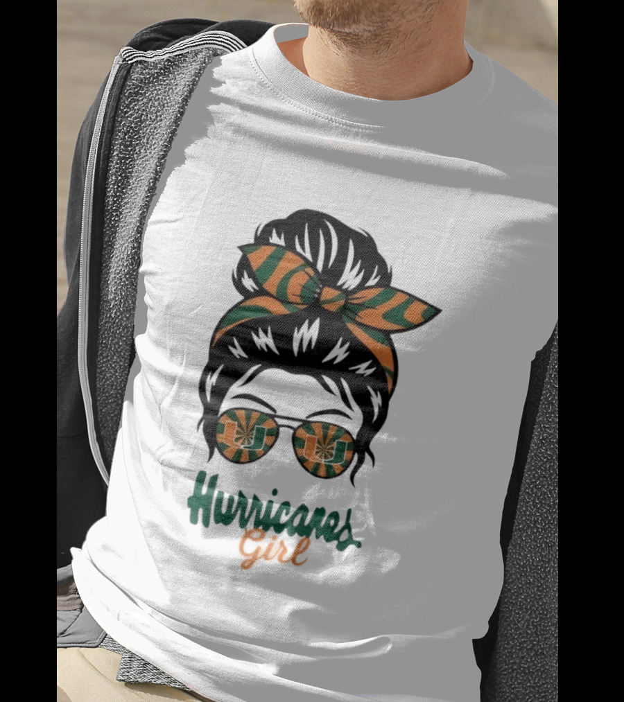 Hurricanes Girl Messy Bun Glasses Bow Fan Gear T-Shirt