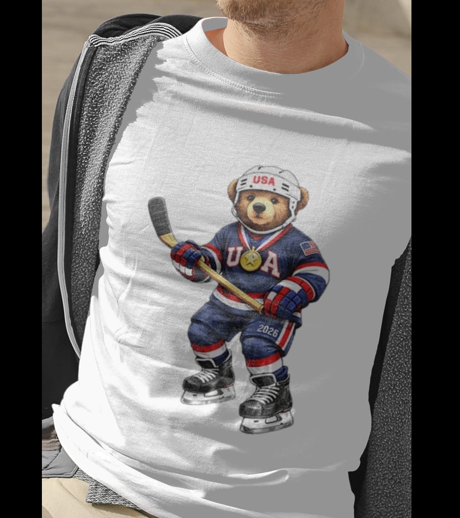 USA Bear Hockey Gold Medal 2026 Olympic Winter Sports Milano Cortina T-Shirt