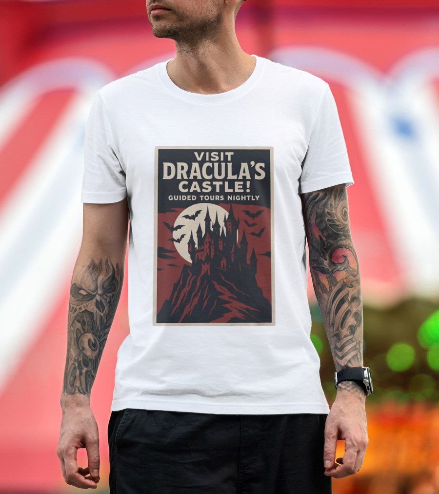 Visit Dracula's Castle Guided Tours Nightly Bats Moon Gothic Twilight T-Shirt