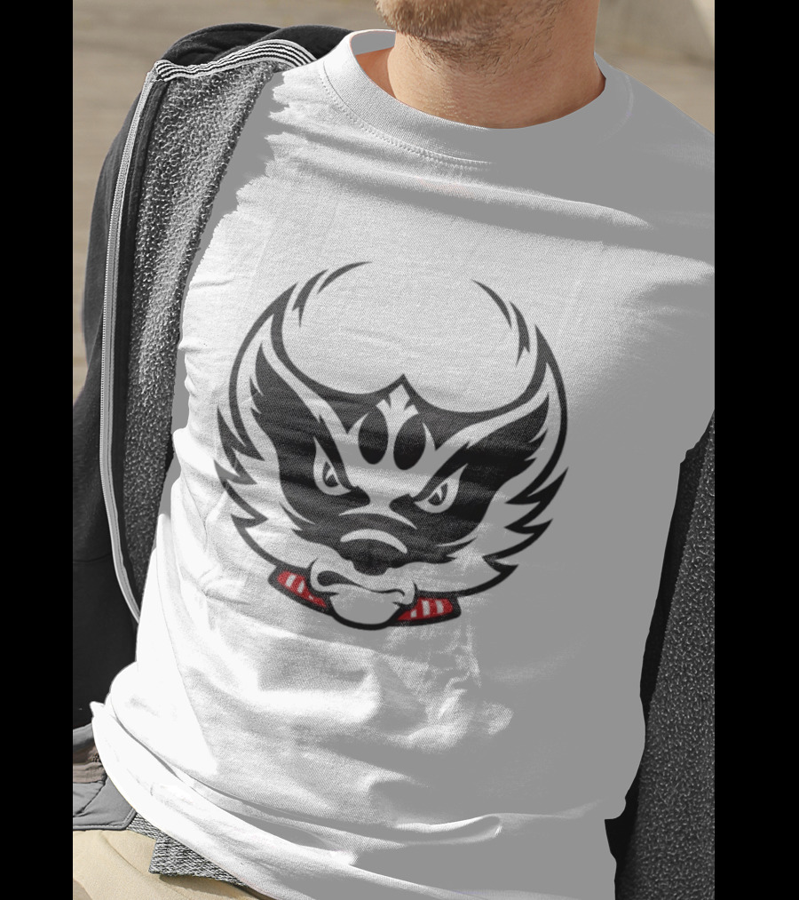 Wisconsin Badger Symbol Fierce Expression Red Collar T-Shirt