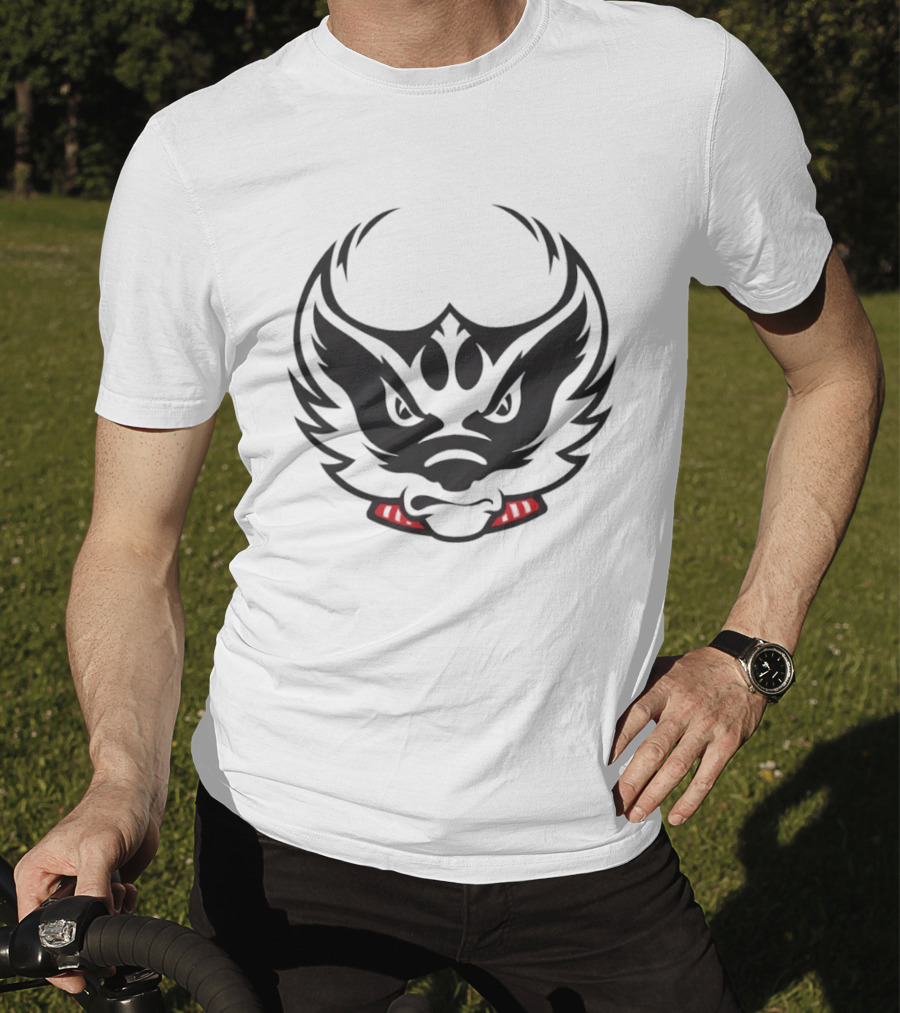 Wisconsin Badger Symbol Fierce Expression Red Collar T-Shirt