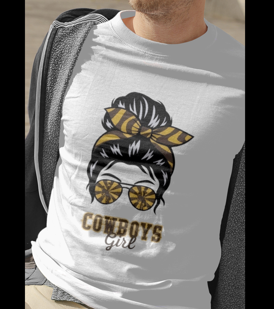 Wyoming Cowboys Girl Messy Bun Zebra Print Headband Glasses T-Shirt