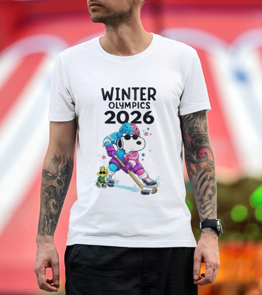 Snoopy Woodstock Winter Olympics 2026 Ice Hockey Milano Cortina T-Shirt