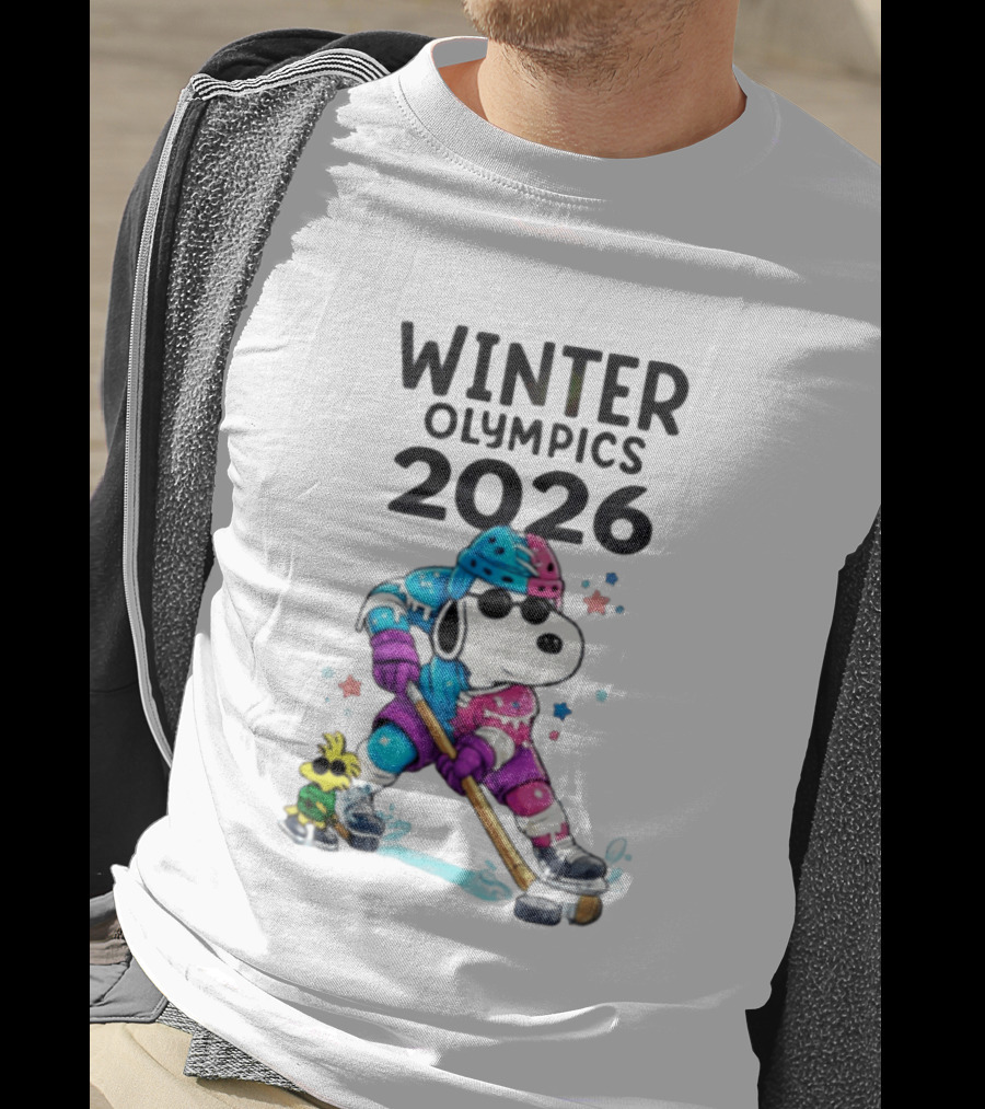 Snoopy Woodstock Winter Olympics 2026 Ice Hockey Milano Cortina T-Shirt