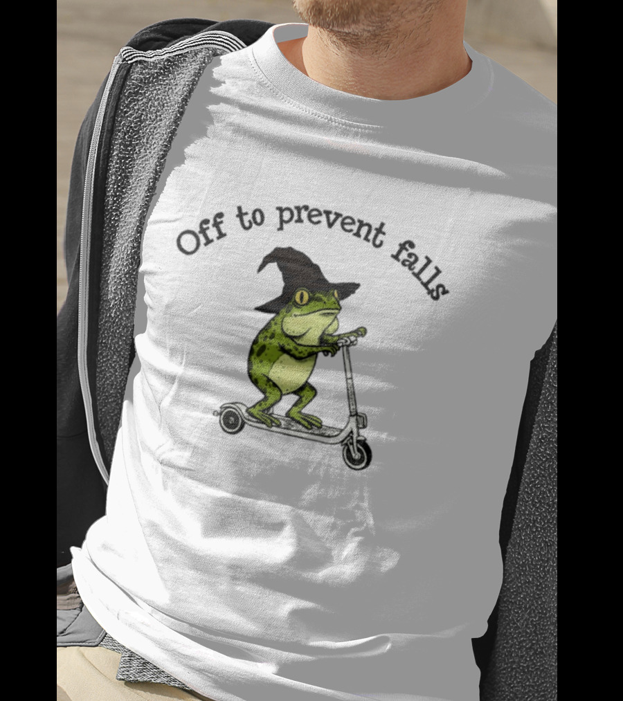 Off To Prevent Falls Frog Scooter Witch Hat Fun Physical Therapy T-Shirt