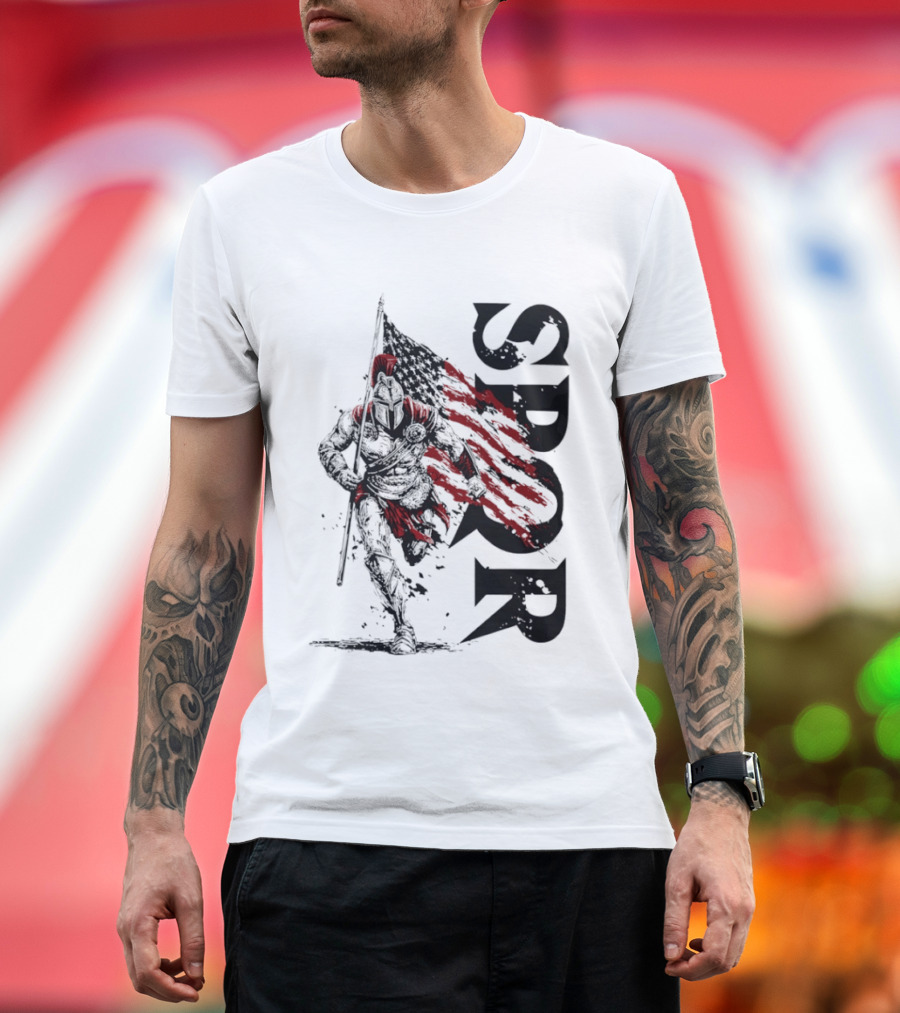 SPQR Roman Legion Knight With USA Flag T-Shirt