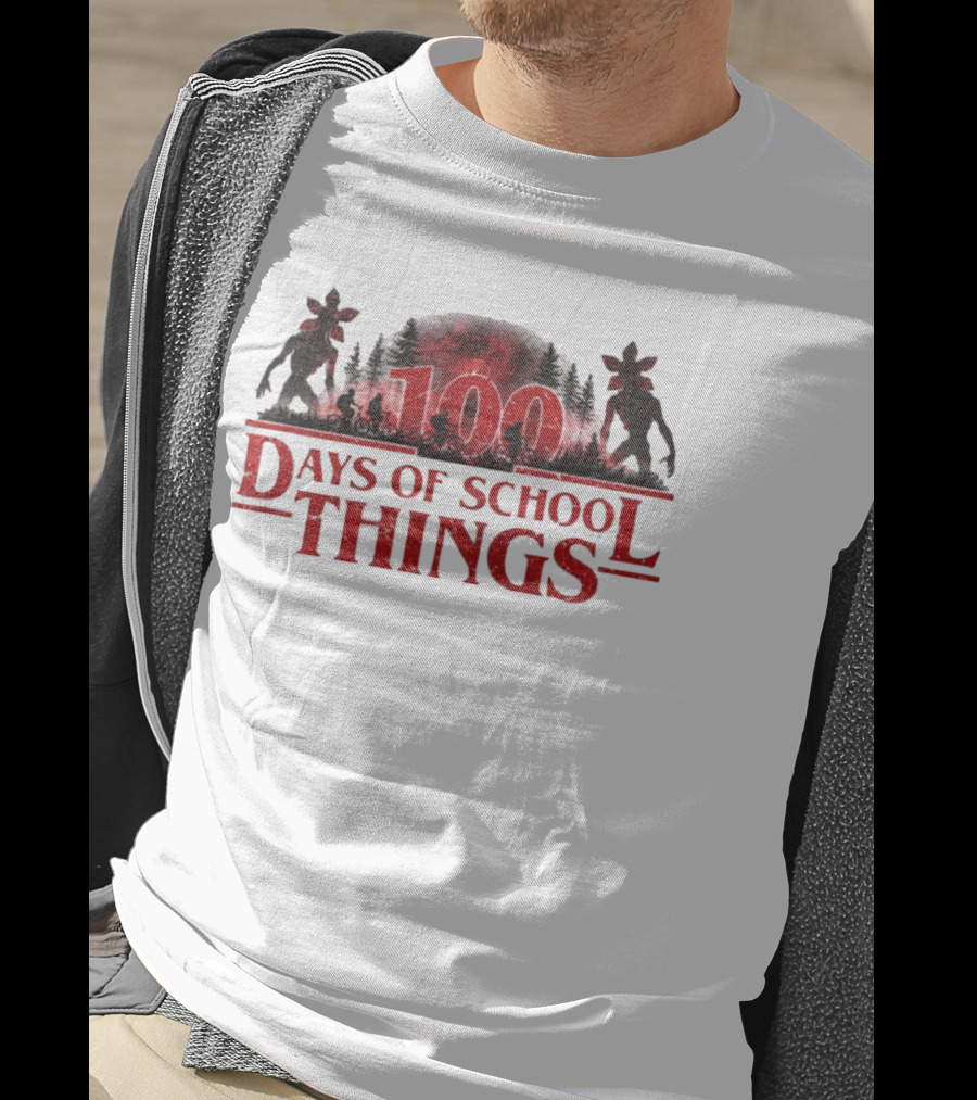 100 Days Of School Things Stranger Things Biking Adventure With Demogorgon T-Shirt