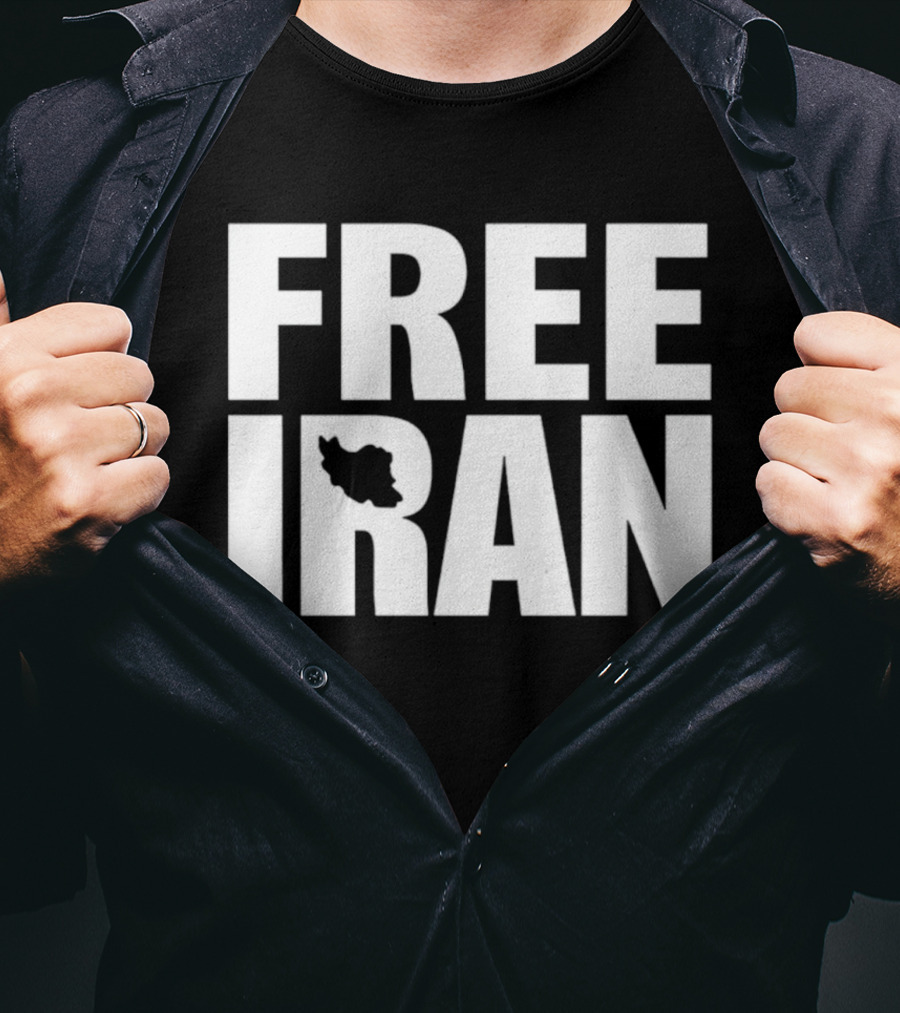 Free Iran Text With Map Inside Minimalist Solidarity Message T-Shirt