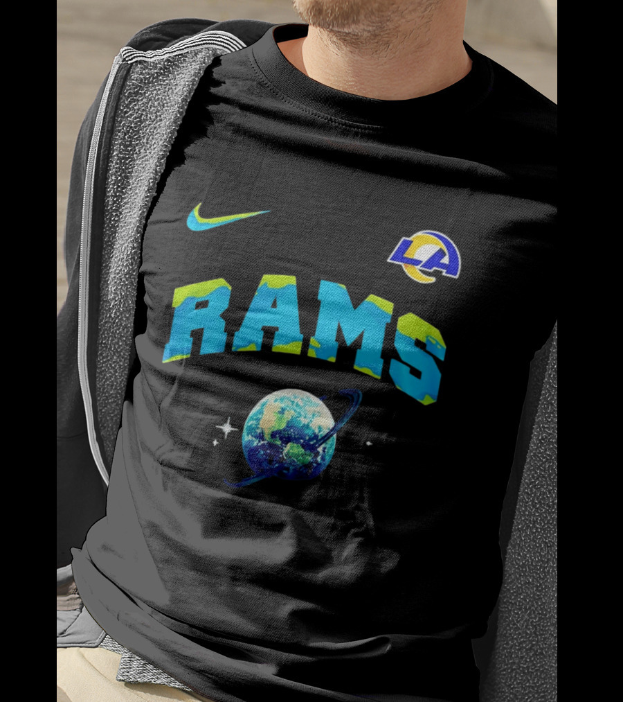 Los Angeles Rams Earth Day One Planet One Goal Nike Collaboration With LA Logo And Planet T-Shirt
