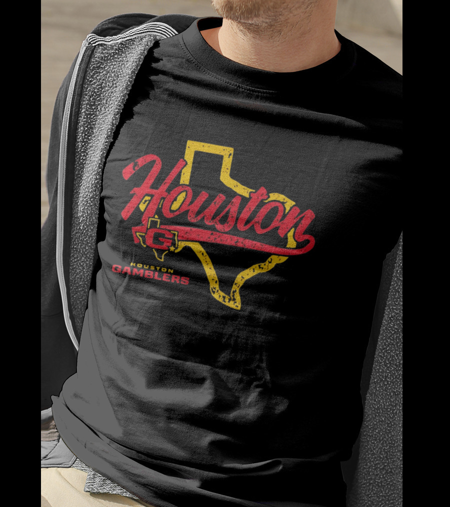 Houston Gamblers Texas Map Script T-Shirt