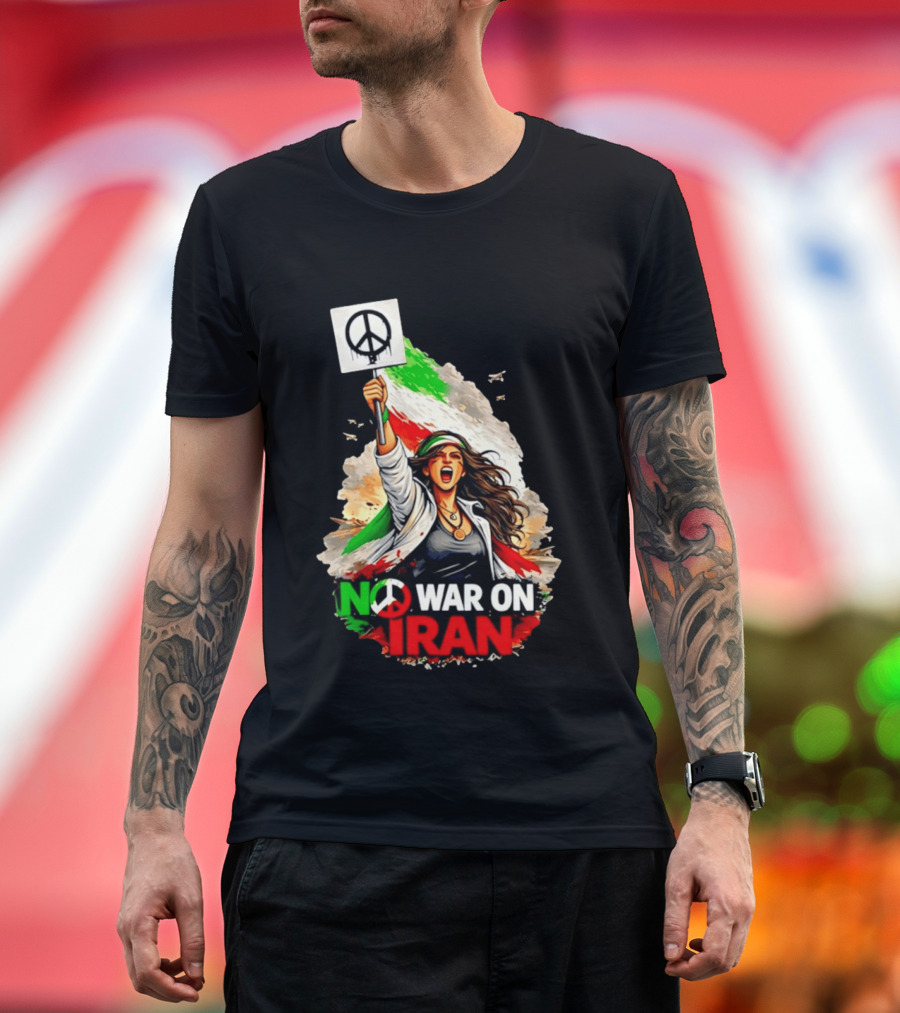 No War On Iran Protest Peace Sign Waving Woman T-Shirt