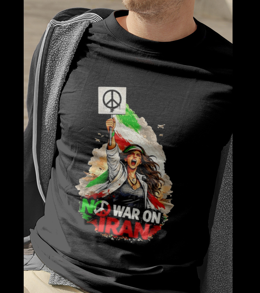No War On Iran Protest Peace Sign Waving Woman T-Shirt