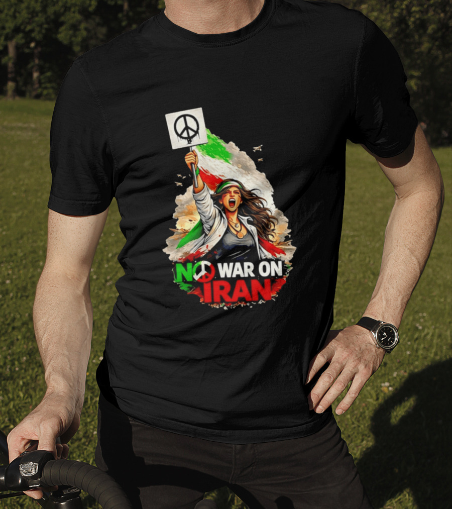 No War On Iran Protest Peace Sign Waving Woman T-Shirt