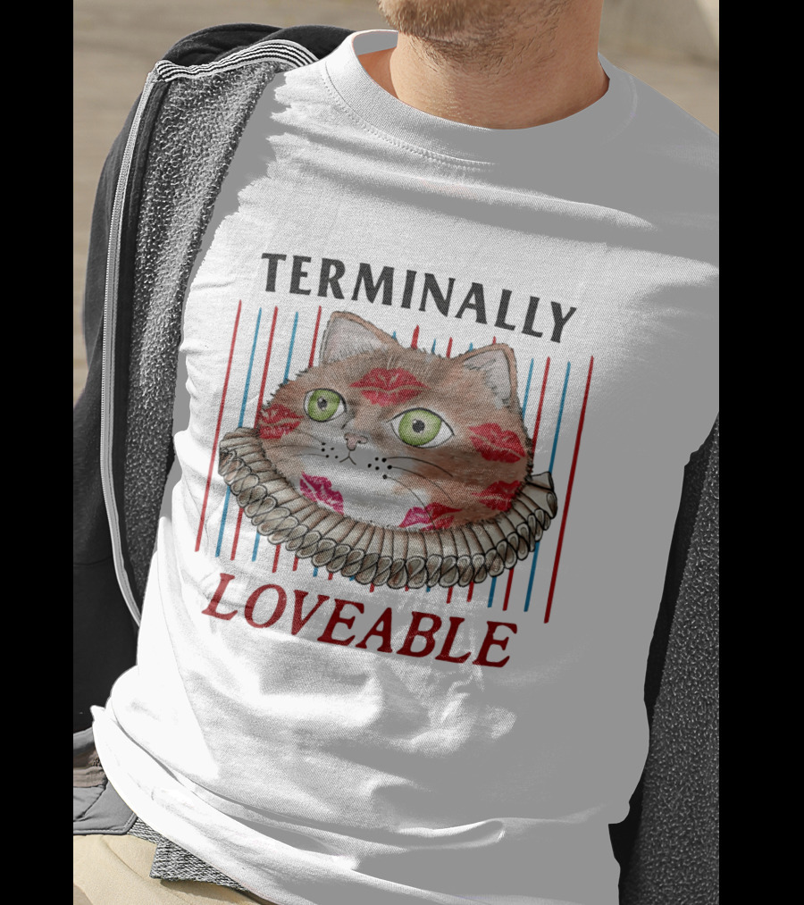 Terminally Loveable Cat With Lipstick Kisses And Collar T-Shirt