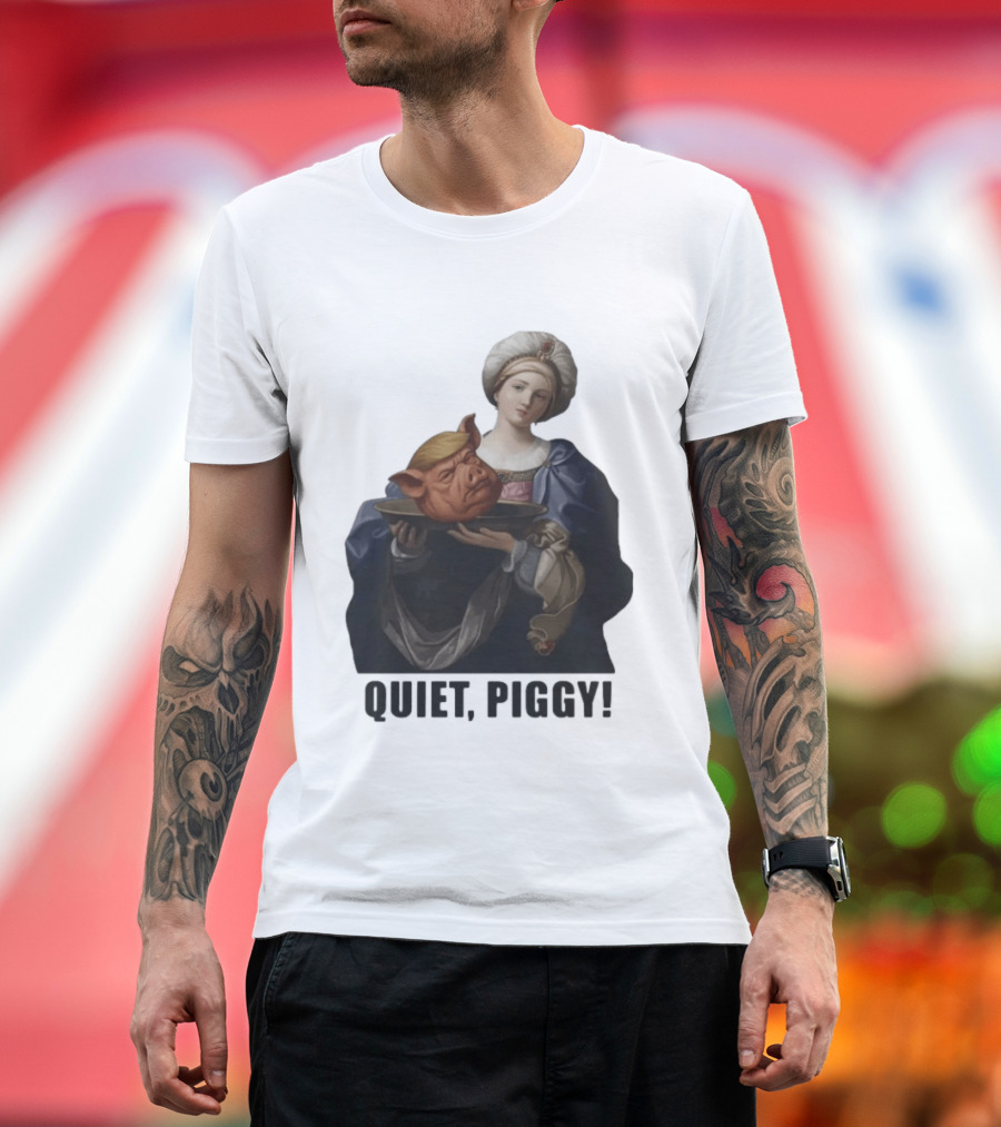Original Saint Holding Pig Head Quiet Piggy Anti Trump T-Shirt