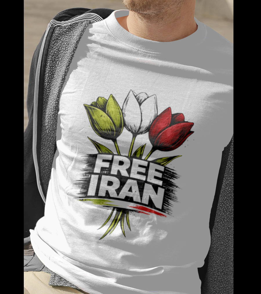 Free Iran Tulips Artwork Bold Protest T-Shirt