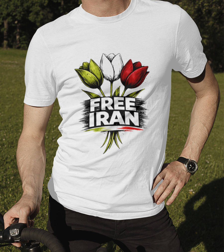 Free Iran Tulips Artwork Bold Protest T-Shirt