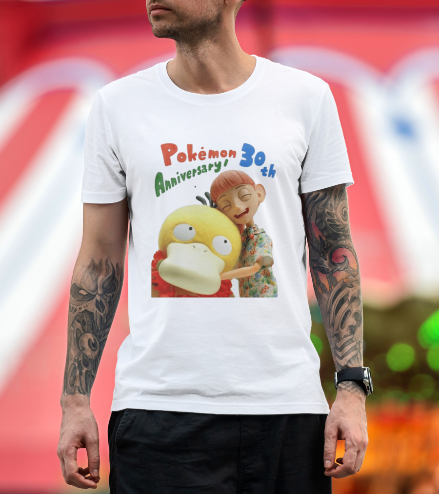 Pokémon 30th Anniversary Pokémon Concierge Psyduck Hugging Celebration T-Shirt