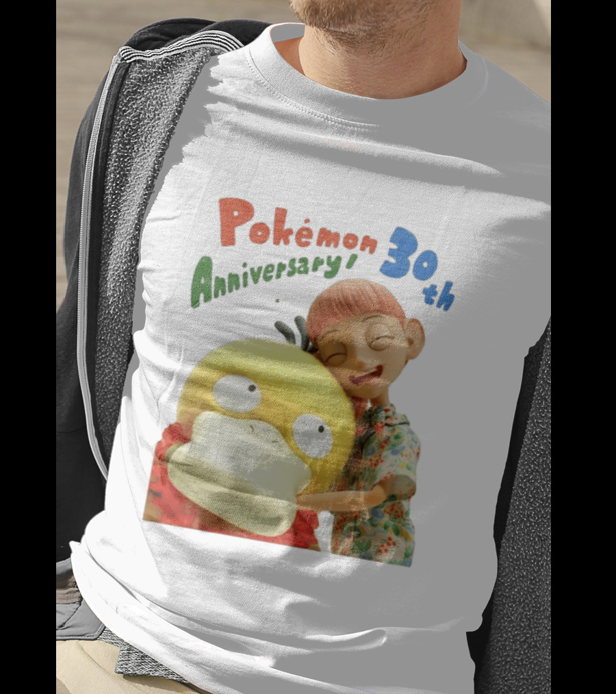 Pokémon 30th Anniversary Pokémon Concierge Psyduck Hugging Celebration T-Shirt