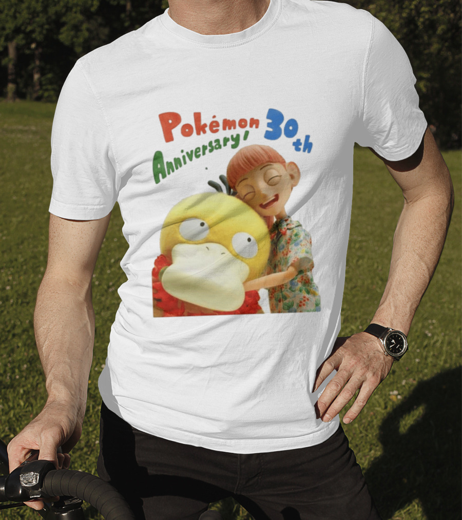 Pokémon 30th Anniversary Pokémon Concierge Psyduck Hugging Celebration T-Shirt