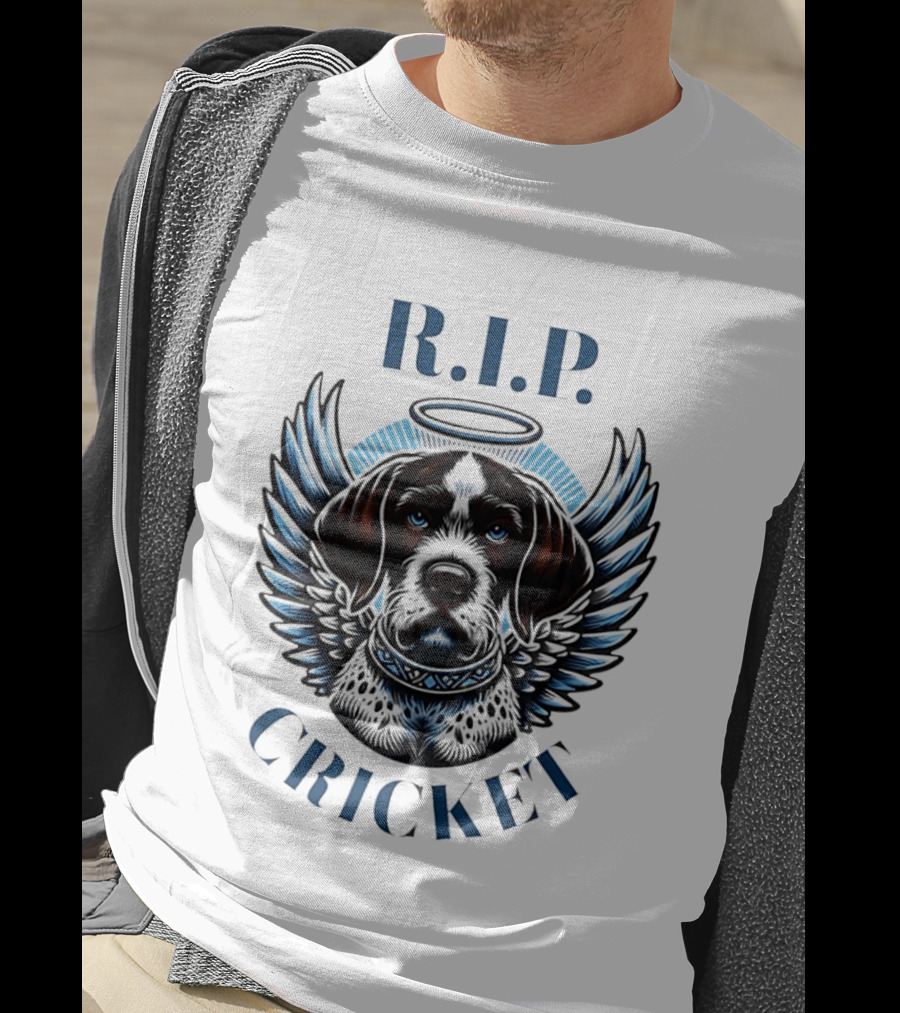 RIP Cricket Halo Angel Wings Dog Memorial T-Shirt