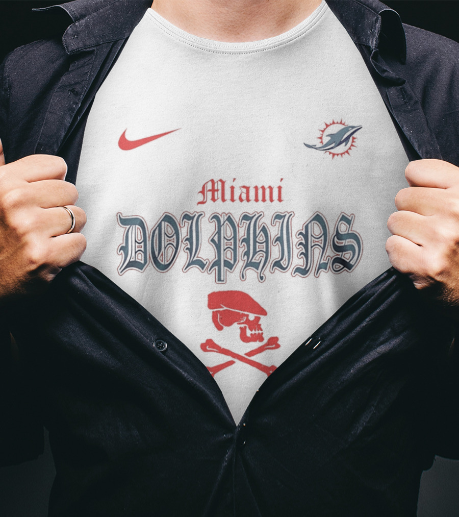 Miami Dolphins Dropkick Murphys Skull Nike NFL Collaboration T-Shirt