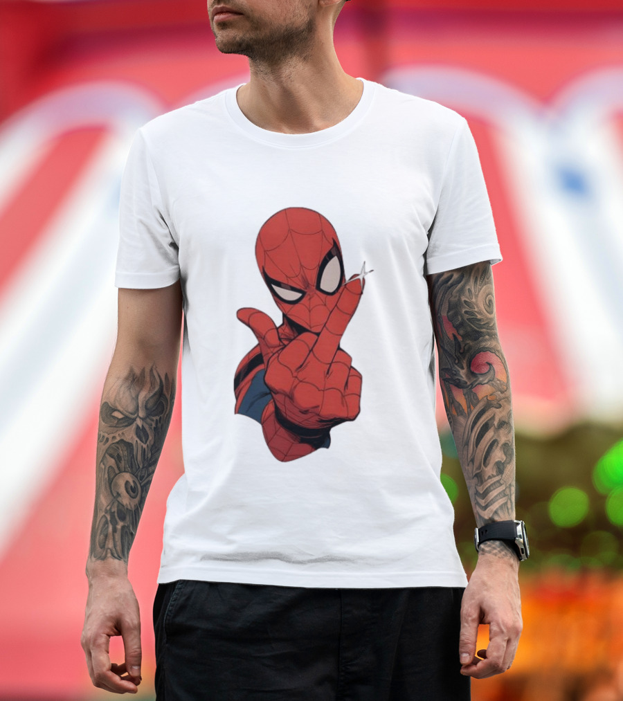 Spider Man Middle Finger Gesture Superhero Iconic Pose T-Shirt