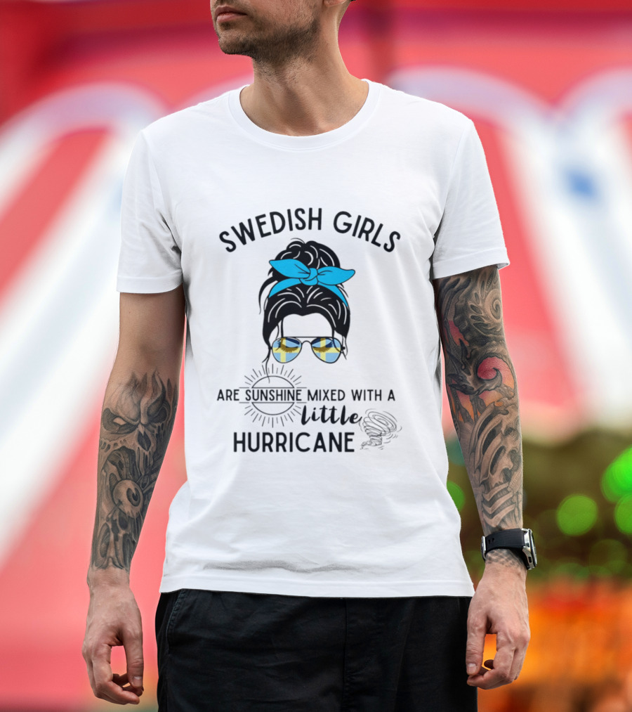 Swedish Girls Are Sunshine Mixed With A Little Hurricane Blue Bow Plaid Sunglasses T-Shirt