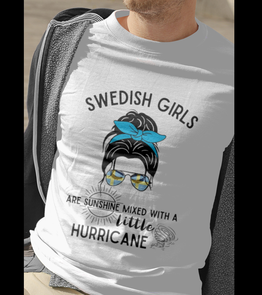 Swedish Girls Are Sunshine Mixed With A Little Hurricane Blue Bow Plaid Sunglasses T-Shirt