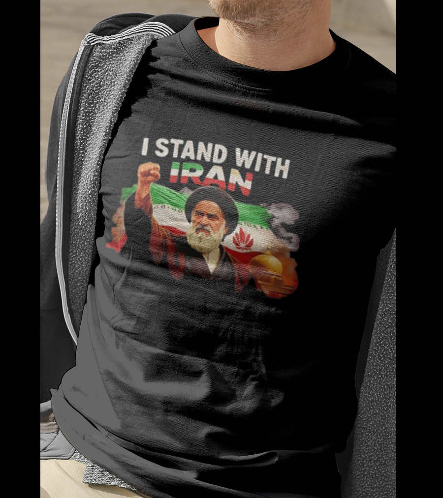 I Stand With Iran Ali Khamenei Fist Raised Iranian Flag T-Shirt