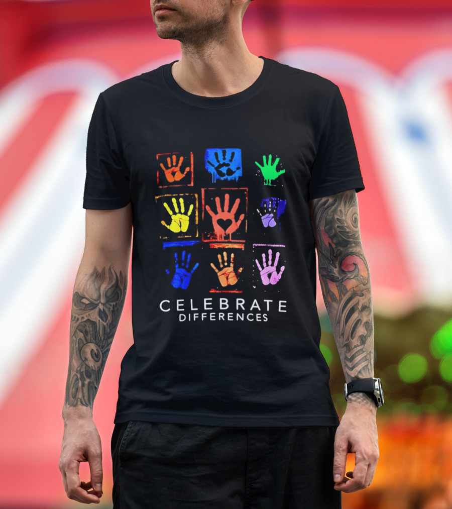 Celebrate Differences 2026 Multicolored Handprints Heart Inclusion Awareness T-Shirt