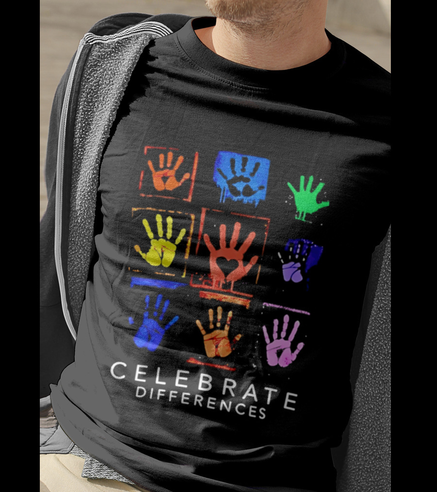 Celebrate Differences 2026 Multicolored Handprints Heart Inclusion Awareness T-Shirt