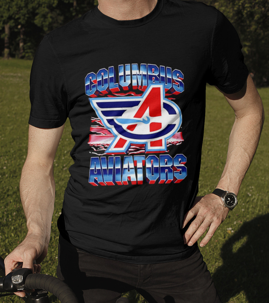 Columbus Aviators A Winged Logo American Flag T-Shirt