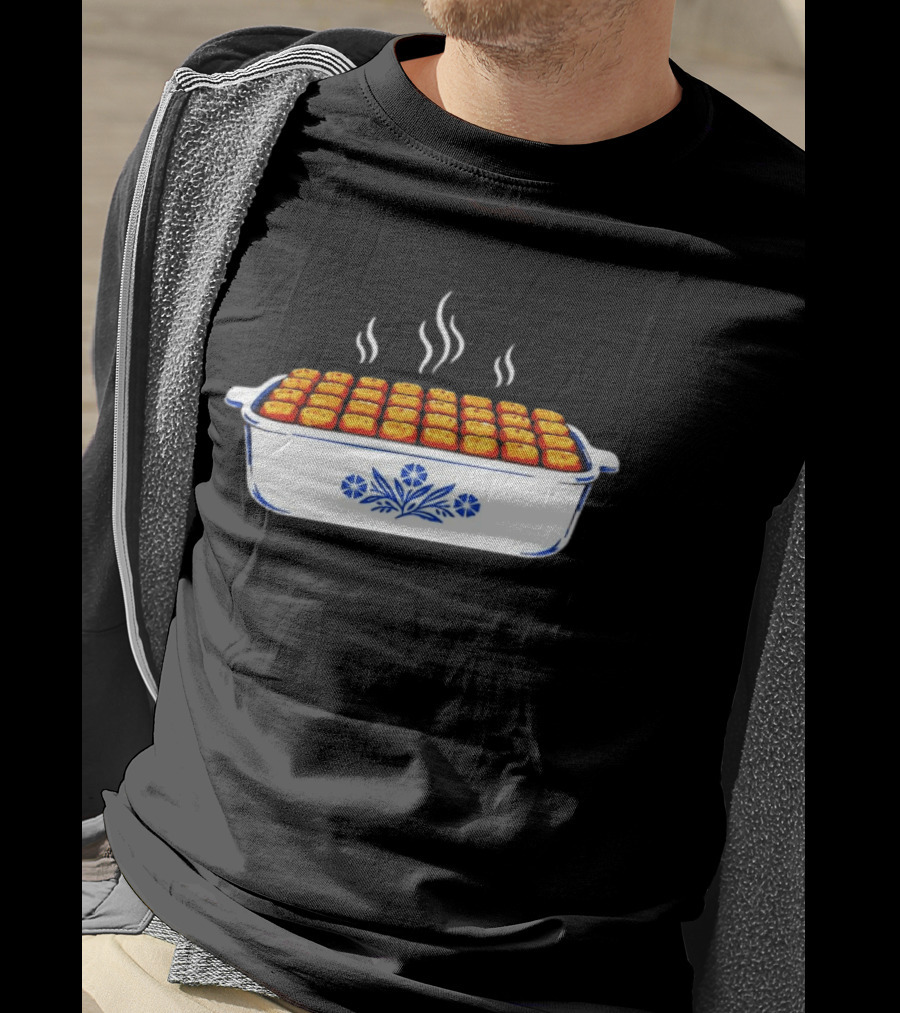 Steaming Cornflower Pattern Tater Tot Hotdish Recipe Minnesota Comfort Food T-Shirt