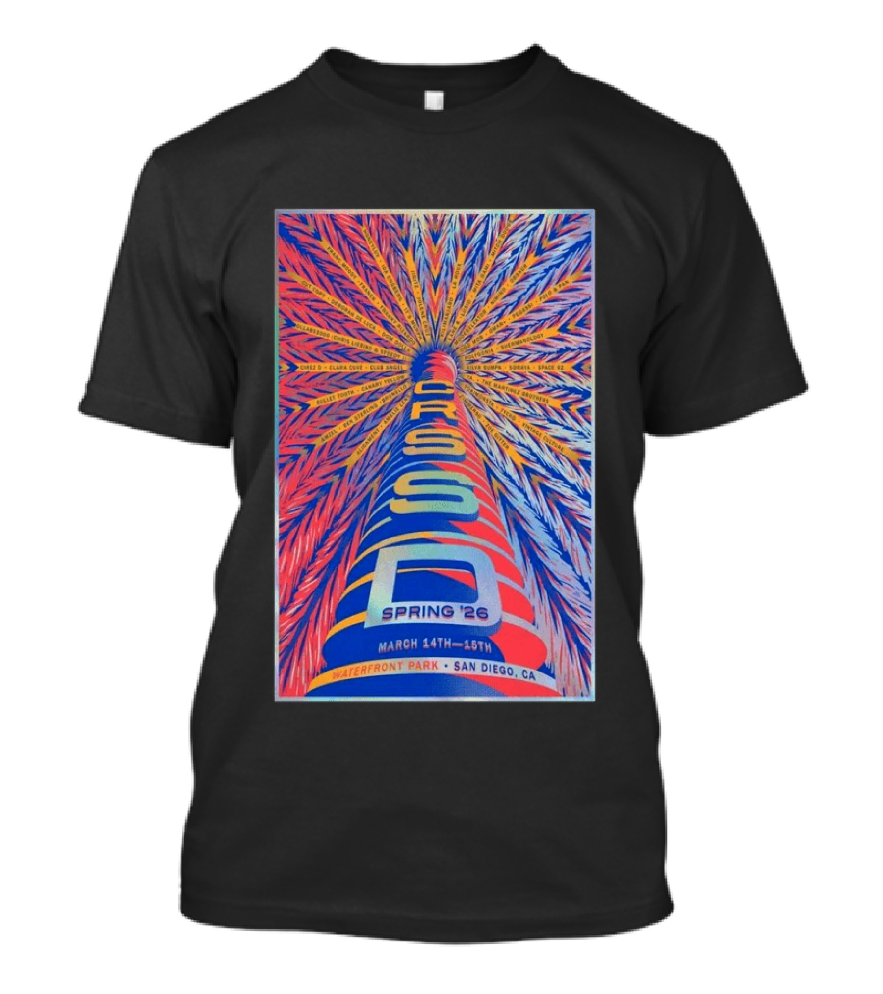CRSSD Spring 2026 Waterfront Park San Diego March 14 15 Clara Cone Club Agua DJ Seinfeld Elkka T-Shirt